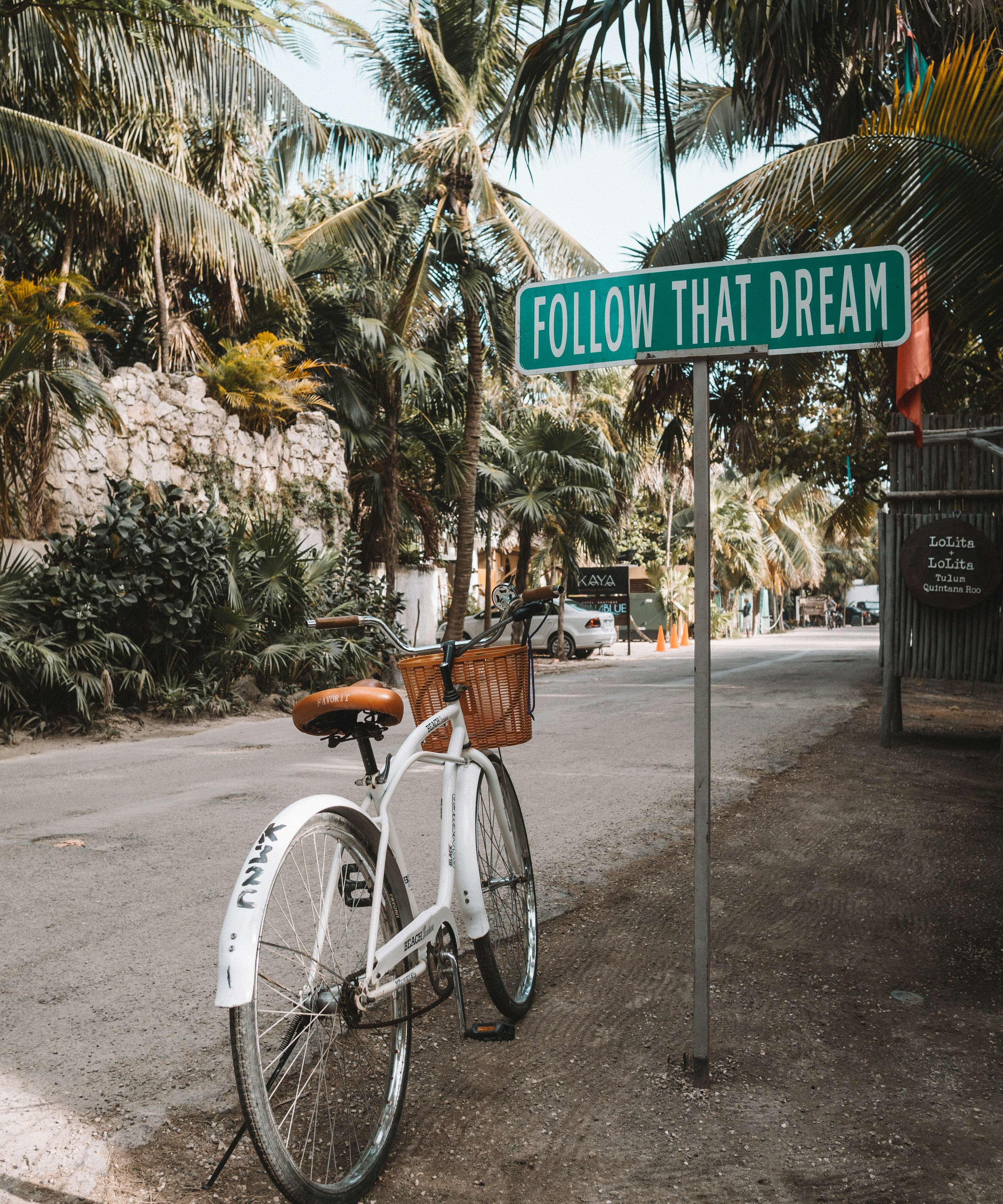 parked white bicycle