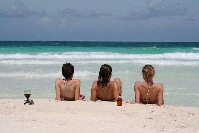 Three girls enjoying the beach