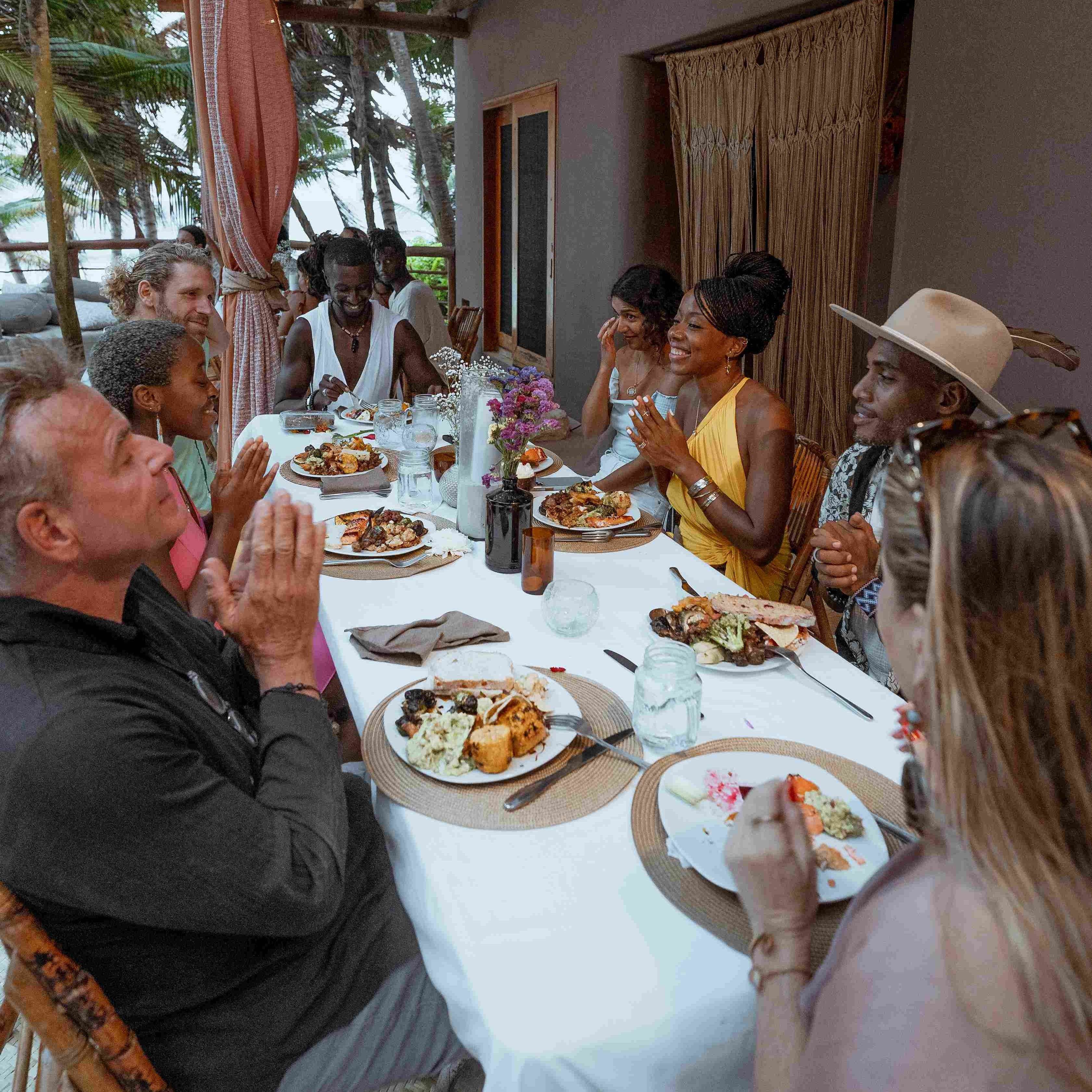A gorup of people sharing a meal
