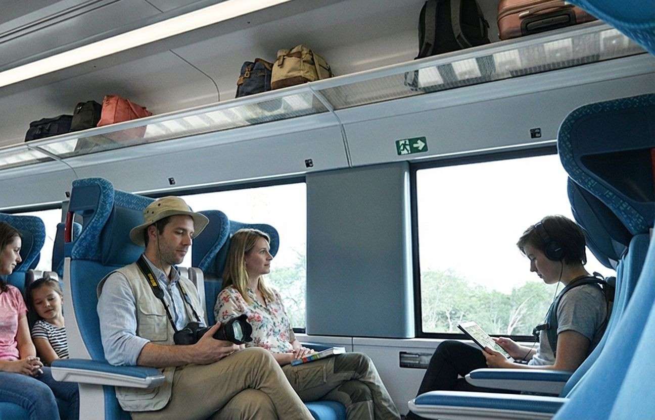 Tourists seating in the Tren Maya 