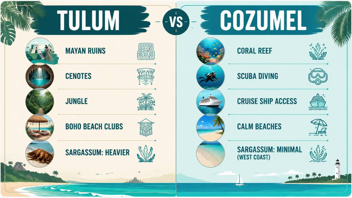 Tulum vs Cozumel comparison infographic
