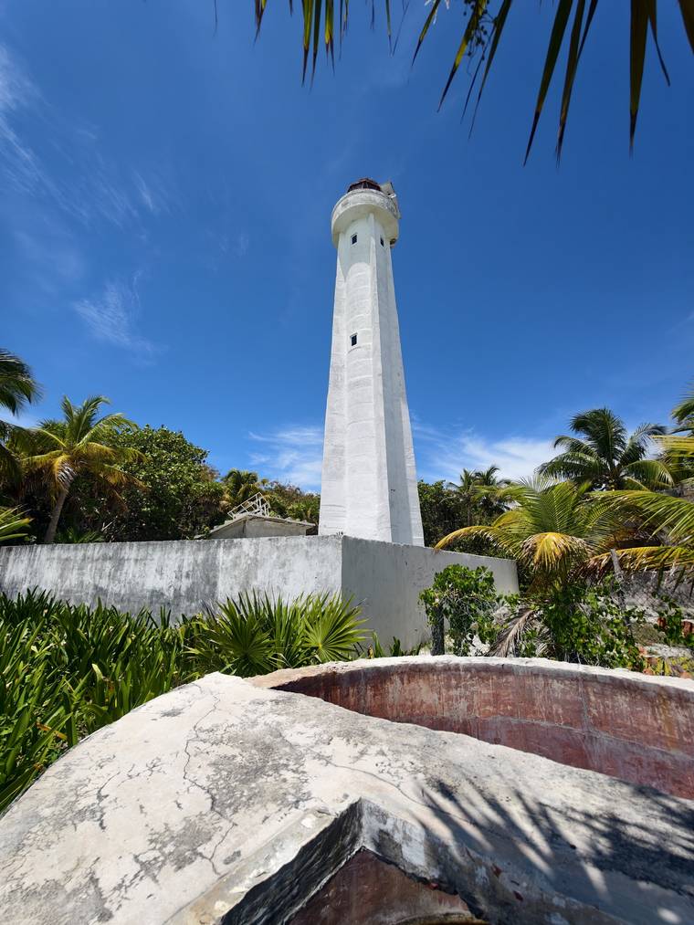 Lighthouse Faro de Punta Allen at the southern tip of the Sian Ka'an peninsula