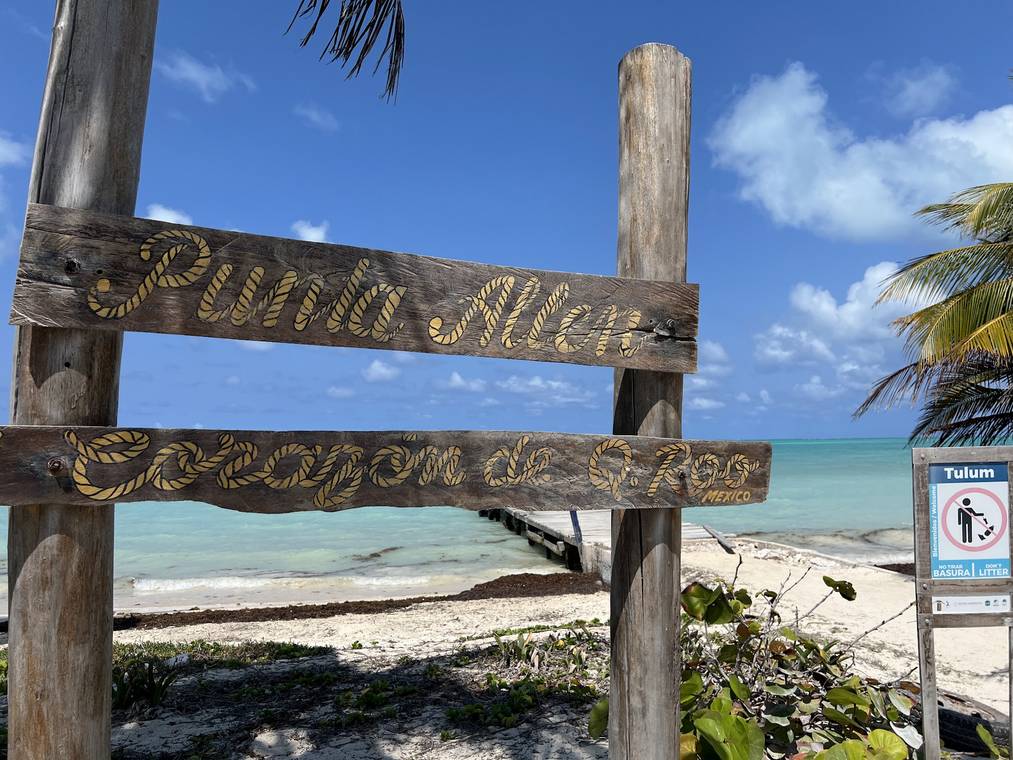 Quiet sandy beach in the fishing village of Punta Allen at the end of the Sian Ka'an peninsula